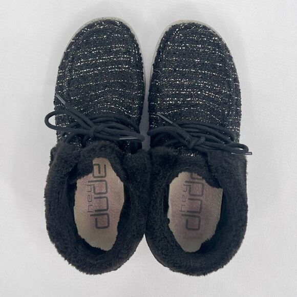 Hey Dude Britt Boucle Black Metallic Thread Fur Cuff Lined Ankle Boots Size 6 - Picture 9 of 11